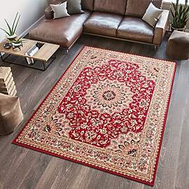 TAPISO Atlas Teppich Kurzflor Rot Creme Grün