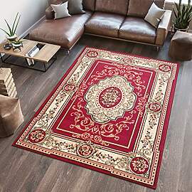 TAPISO Atlas Teppich Kurzflor Rot Creme Klassisch