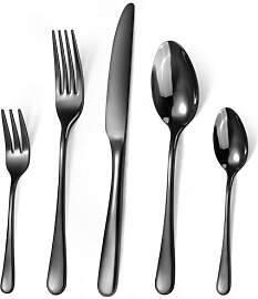 Targizer Besteck Set 6 Personen,Schwarzes