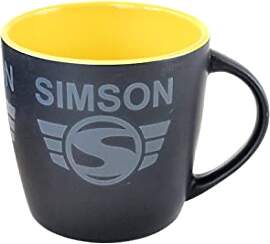Tasse, Kaffeetasse mit Simson Motiv in Schwarz