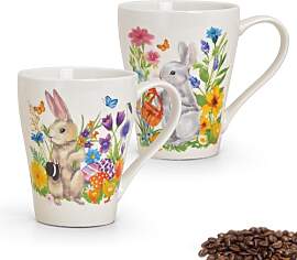 Tassen 2er Set Osterdeko Osterhase mit Blumen -