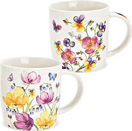 Tassen 2er Set weiß mit Blumen Motiv - Schöne