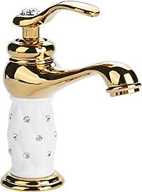 Tbest Waschtischarmatur Weiß Gold,Wasserhahn