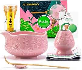 TEANAGOO 7 Stück Matcha Set Rosa, Keramik Schale