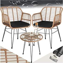 tectake® Outdoor Rattan Sitzgruppe, Möbel für 2 