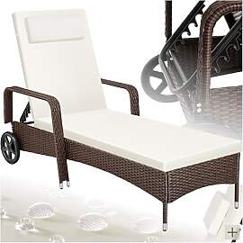 tectake Poly Rattan Gartenliege mit Rollen, 6-Fach 