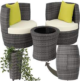 tectake® Rattan Set 2 Personen, Balkonmöbel,