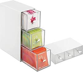 Teebox mit 3 Schubladen, Teeboxen für Teebeutel,