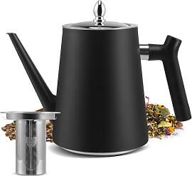 Teekanne Edelstahl mit Siebeinsatz, 1.5L Schwarzer 