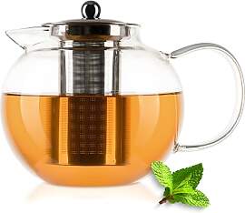 Teekanne Glas 1300ml mit Edelstahl Siebeinsatz – 