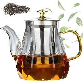 Teekanne Glas, 1L Teekanne mit Siebeinsatz,