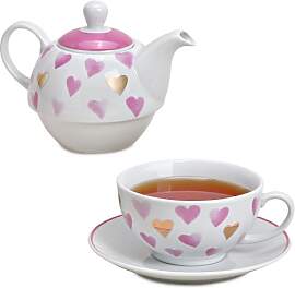 Teekanne Set in rosa pink gold und weiß mit Herz