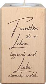 Teelichthalter mit Spruch Familie ist wo das Leben 