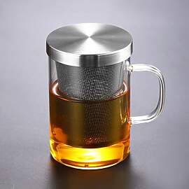 Teetasse Glas 450ml Teeglas mit Sieb und Deckel,