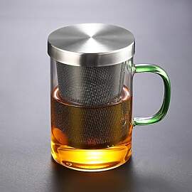 Teetasse Glas 450ml Teeglas mit Sieb und Deckel,