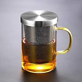 Teetasse Glas 450ml Teeglas mit Sieb und Deckel,