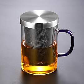 Teetasse Glas 450ml Teeglas mit Sieb und Deckel,