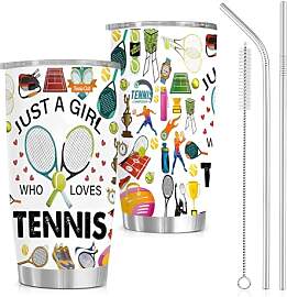 Tennis Thermobecher mit Strohhalm, Tennis Zubehör 