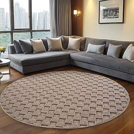 Teppium Teppich Rund 80 cm Beige Karo Design