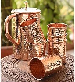 Terashopee Ayurvedischer Kupfer-Wasserkrug – Set 