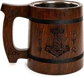 TESLYAR Wikinger Becher 0.6 L Eichenholz Braun -