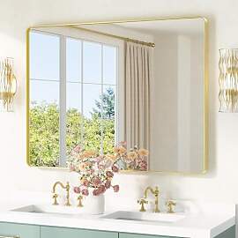 TETOTE 120x90cm Wandspiegel Gold Ohne Beleuchtung, 