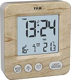 TFA Dostmann Digitaler Funk-Wecker mit Holzoptik,