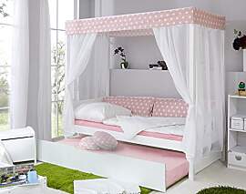 TiCAA Himmelbett Rosa 310 Kiefer Weiß (Rosa/Weiß 