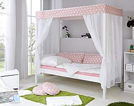 TiCAA Kinderbett Himmelbett mit Schubkasten 90x200 