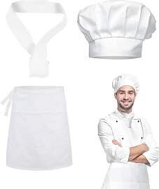 TICKLELY Kochmütze und Schürze-Set Weiß,