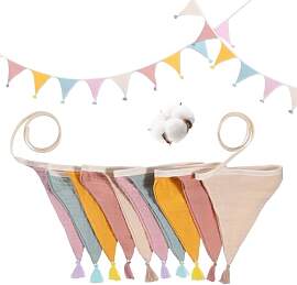 TIESOME 2.74m Wimpelkette Kinderzimmer, Musselin