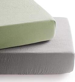 TILLYOU Musselin Spannbettlaken 2er Set Bettlaken