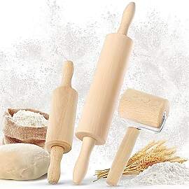 TIMELEOS Nudelholz Holz - Teigroller - Wellholz -