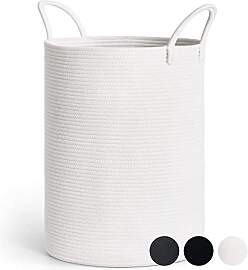 TIMEYARD Wäschekorb Weiß, Korb Geflochten,