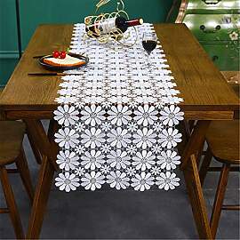 Tischdecke Vintage Boho Weiße Blumen Spitze