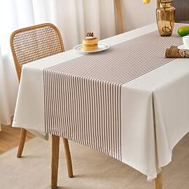 Tischdecke Weiß Beige 100 x 140 Gestreift Braun