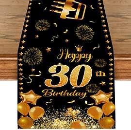 Tischläufer 30 Geburtstag Schwarz Gold Happy 30th 