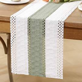 Tischläufer 40x140cm Salbeigrün Creme Boho Deko