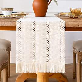 Tischläufer Beige 30x140cm Boho Makramee