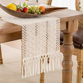 Tischläufer Beige Boho Deko Makramee Winter Table 