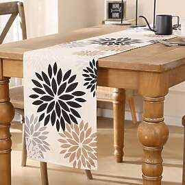 Tischläufer Blumen Braun Schwarz Dahlien Moderne