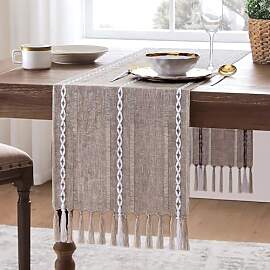 Tischläufer Boho Braun Quasten Deko Landhausstil