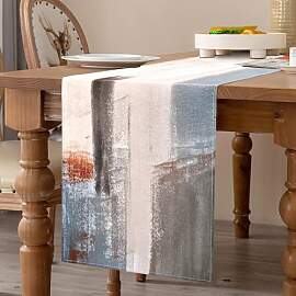 Tischläufer Frühling Orange und Grau Leinen