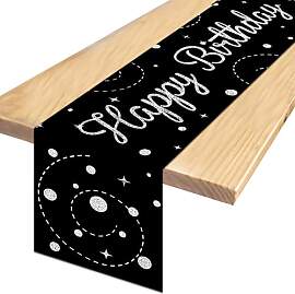 Tischläufer Geburtstag Schwarz Silber,Happy