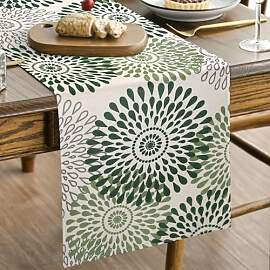 Tischläufer Grün Salbei Blumen Dahlien Tischdeko 