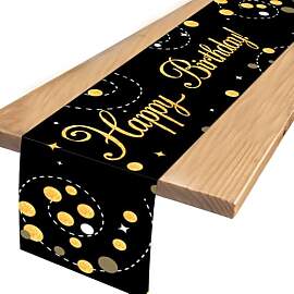 Tischläufer Happy Birthday Schwarz Gold, 35x180cm 