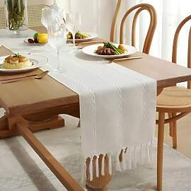 Tischläufer Modern, Beige Landhausstil Quasten