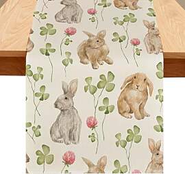 Tischläufer Ostern Deko, Pflanzen Blumen Hasen
