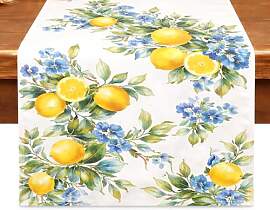 Tischläufer Zitrone Blau Weiß Porzellan Stil