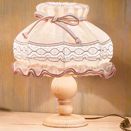 Tischlampe KITZ, mit rosefärbigem Zierband, mittel